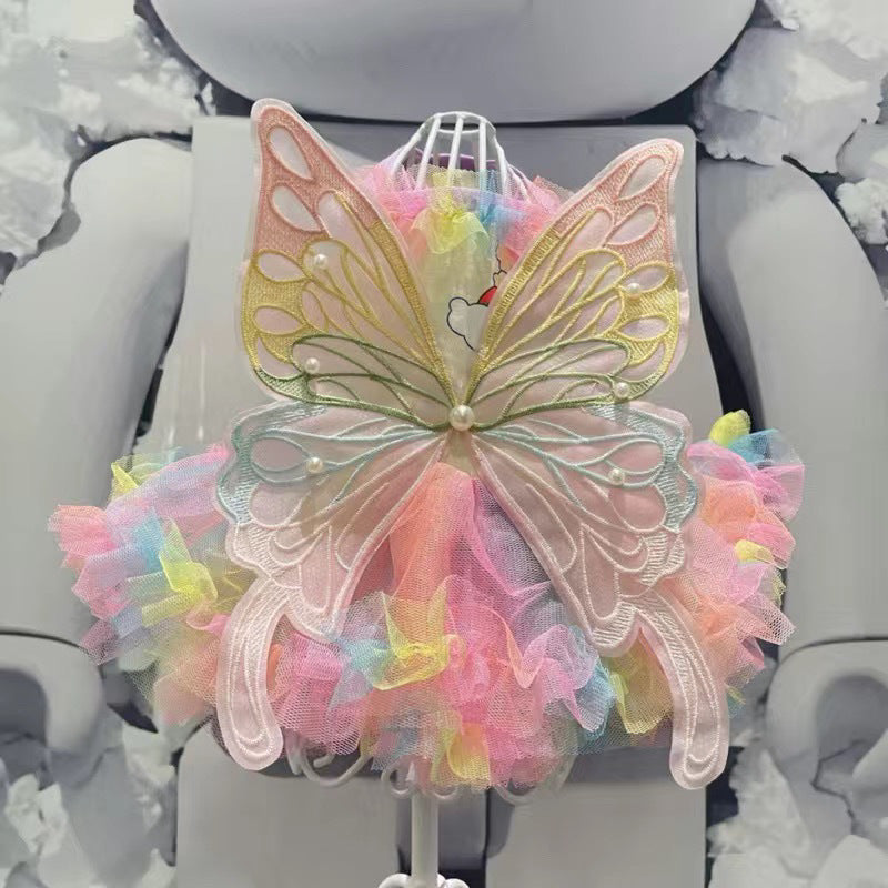 KFX-6687293 Rainbow Fairy Dress with Colorful Wings for Dogs - Modern Polar Fleece Pet Clothing