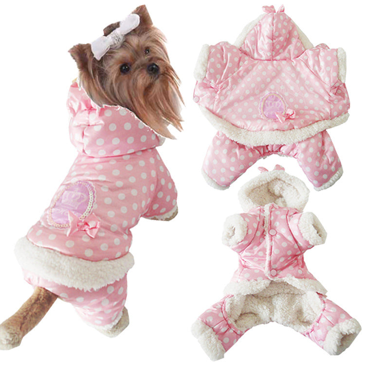 KFX-6688061 Polka Dot Cotton Dog Jacket - Windbreaker Style Down Coat for Pets