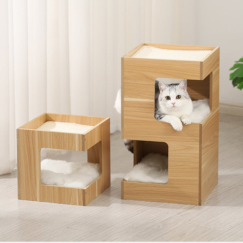 KFX-6688957 Solid Wood Double Layer Cat Nest with No Trace Stickers