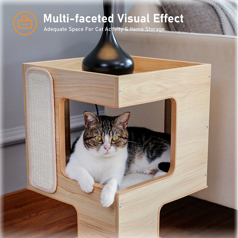 KFX-6688957 Solid Wood Double Layer Cat Nest with No Trace Stickers