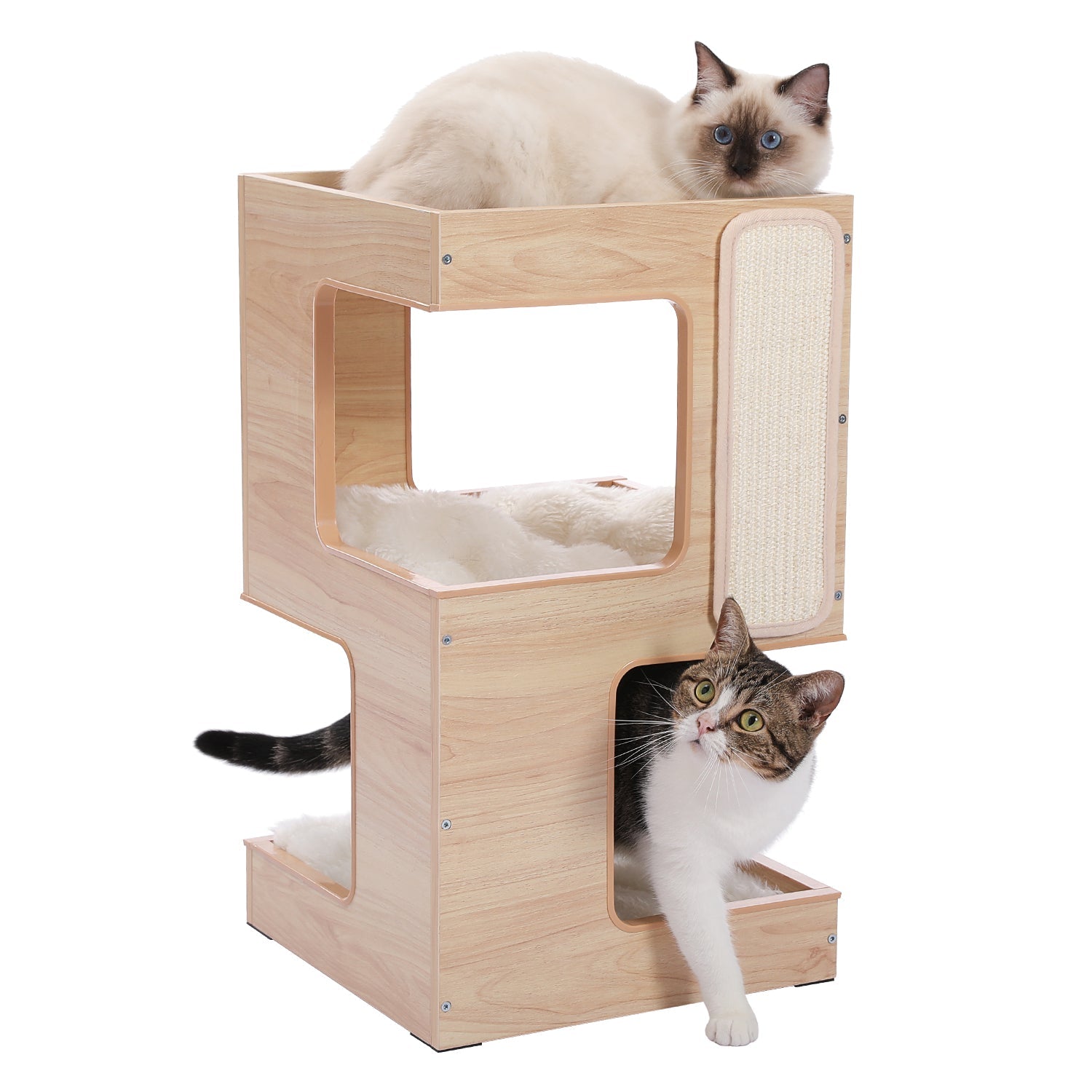 KFX-6688957 Solid Wood Double Layer Cat Nest with No Trace Stickers