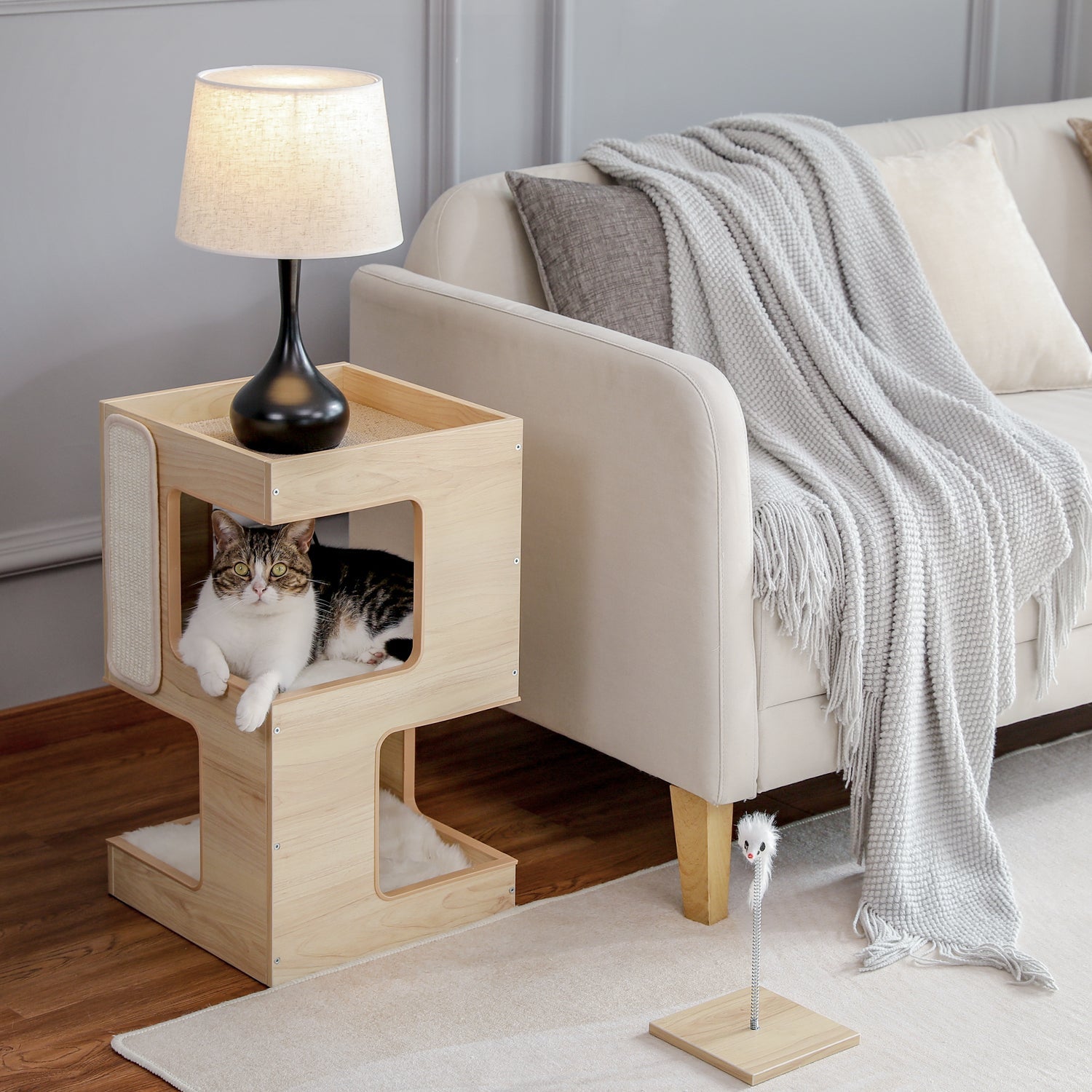 KFX-6688957 Solid Wood Double Layer Cat Nest with No Trace Stickers