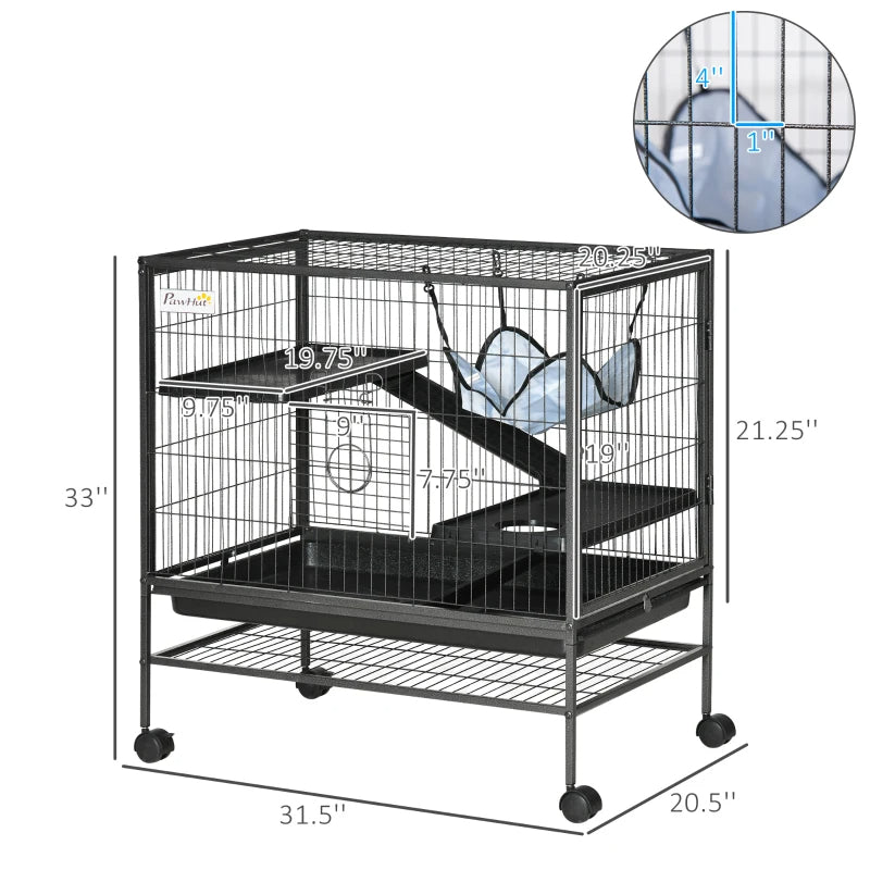 KFX-6689341 Multi-Tier Small Animal Cage with Rolling Wheels and Storage Shelf for Ferrets, Chinchillas, and Other Pets
