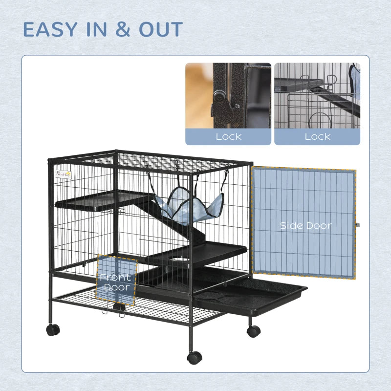 KFX-6689341 Multi-Tier Small Animal Cage with Rolling Wheels and Storage Shelf for Ferrets, Chinchillas, and Other Pets