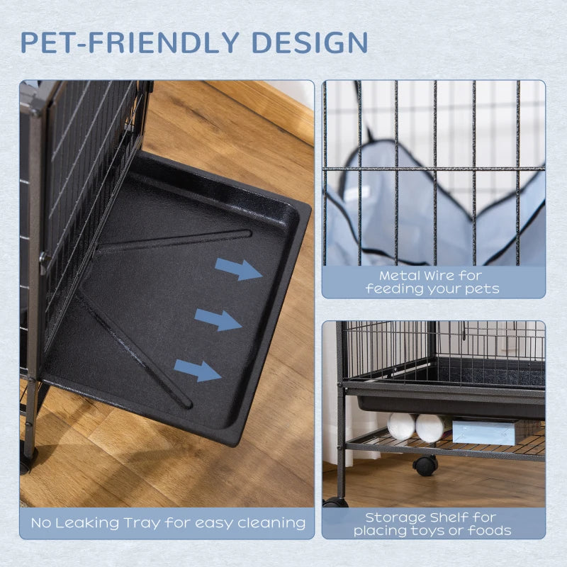 KFX-6689341 Multi-Tier Small Animal Cage with Rolling Wheels and Storage Shelf for Ferrets, Chinchillas, and Other Pets
