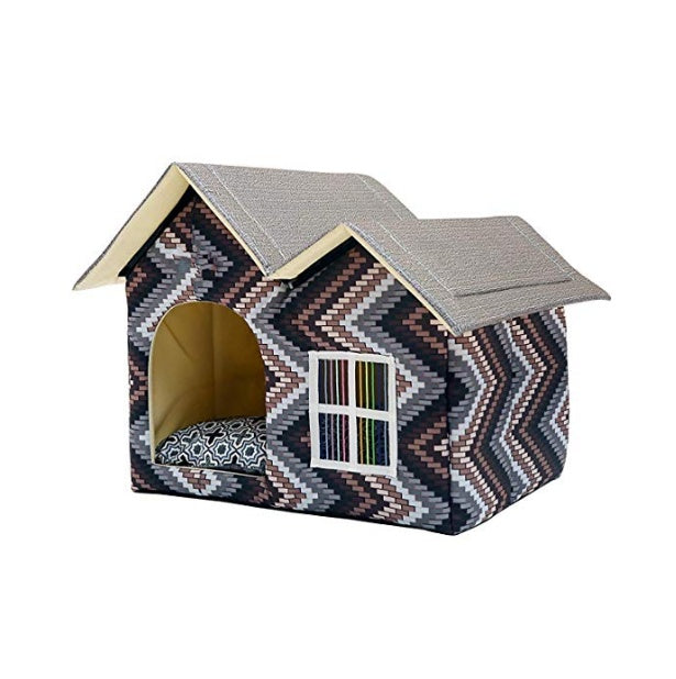 KFX-6689725 Double Top Waterproof Pet House with Soft Cushioned Pad - 55*40*42 cm Size