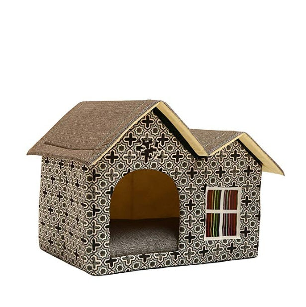 KFX-6689725 Double Top Waterproof Pet House with Soft Cushioned Pad - 55*40*42 cm Size