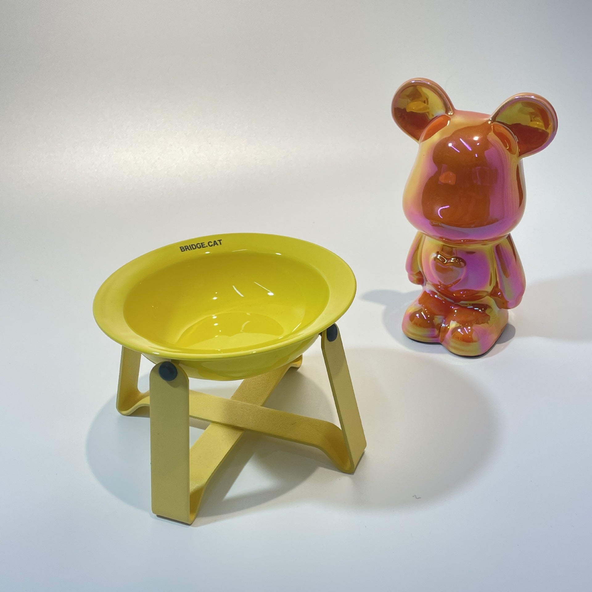 KFX-6691645 Ceramic Cat Bowl with Iron Frame in Multiple Colors – Elevated Dining Rack for Cats