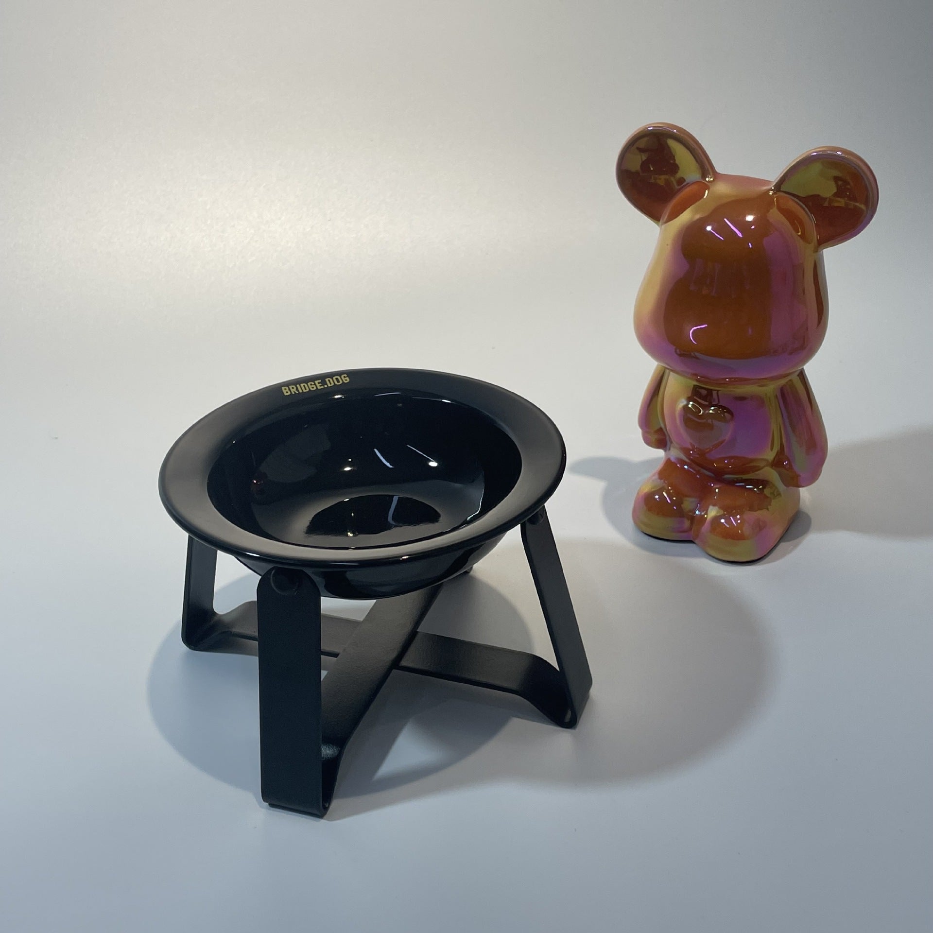 KFX-6691645 Ceramic Cat Bowl with Iron Frame in Multiple Colors – Elevated Dining Rack for Cats