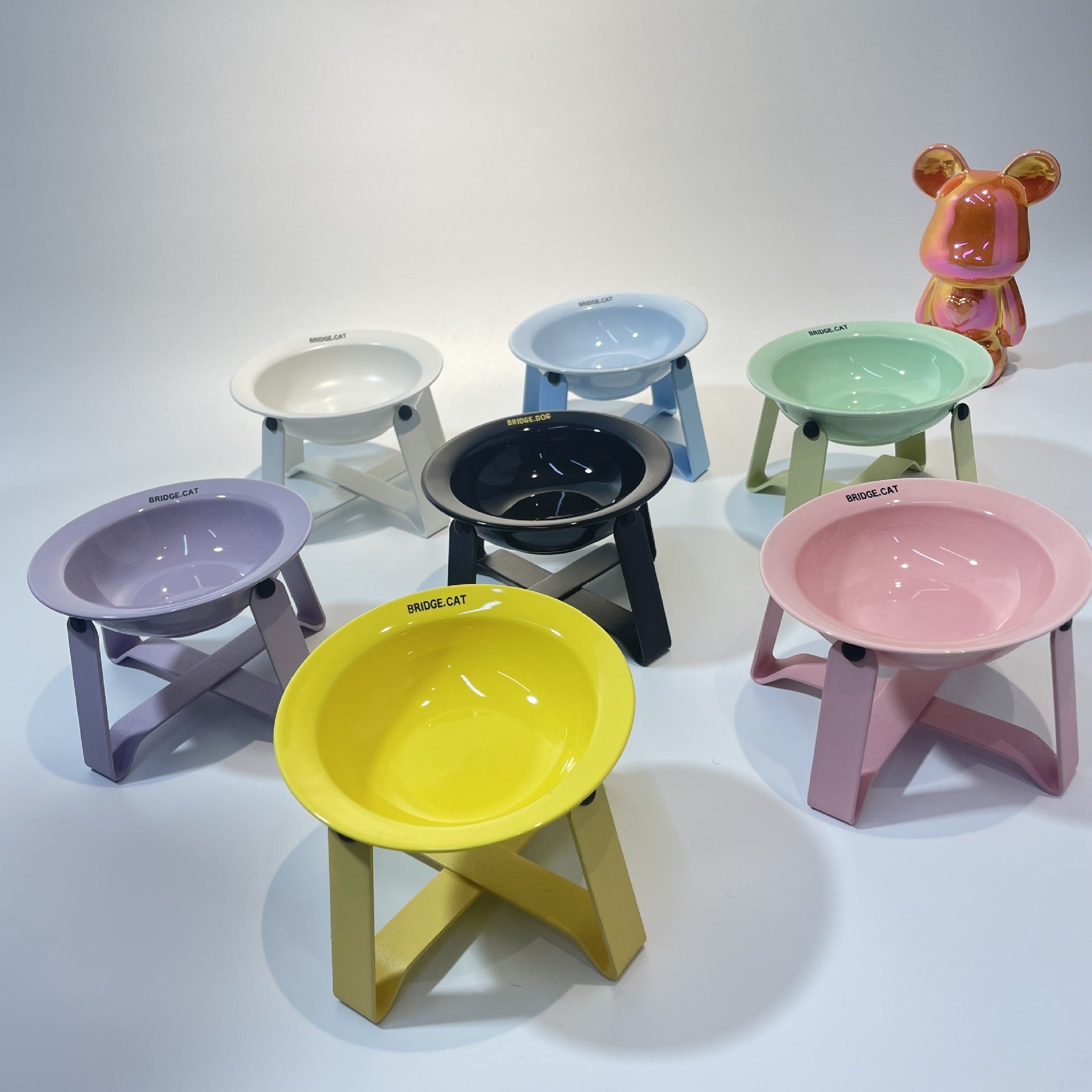 KFX-6691645 Ceramic Cat Bowl with Iron Frame in Multiple Colors – Elevated Dining Rack for Cats