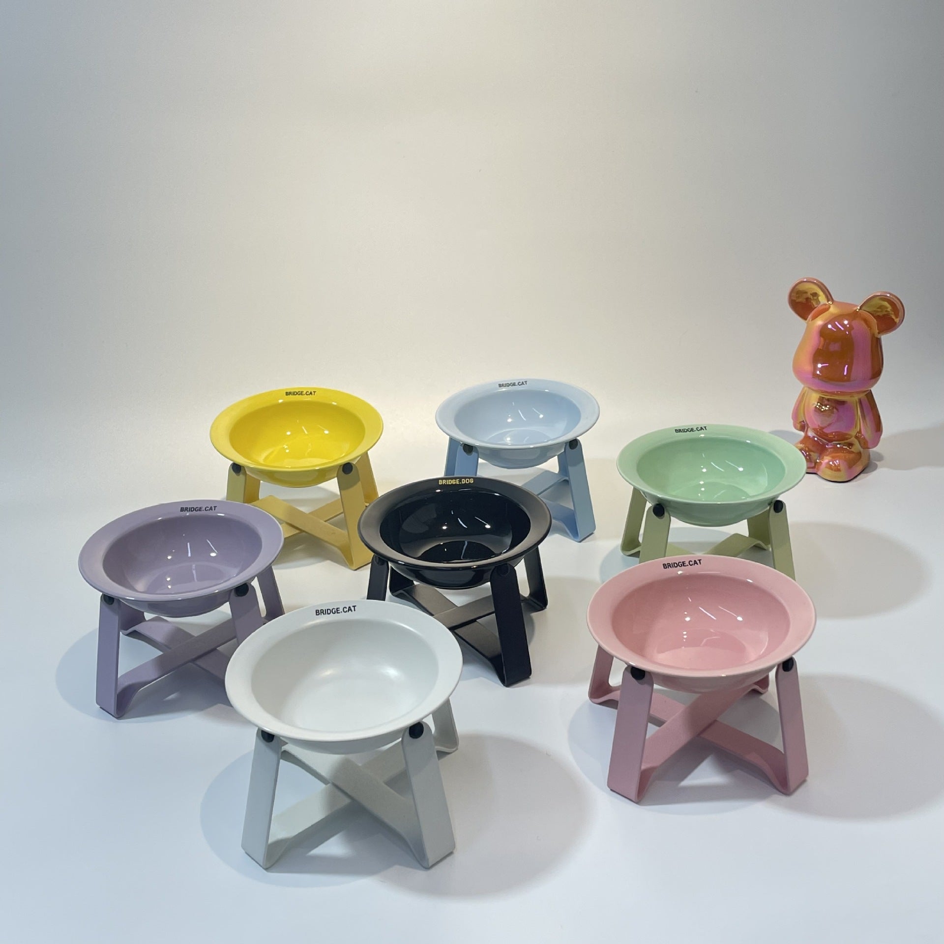 KFX-6691645 Ceramic Cat Bowl with Iron Frame in Multiple Colors – Elevated Dining Rack for Cats