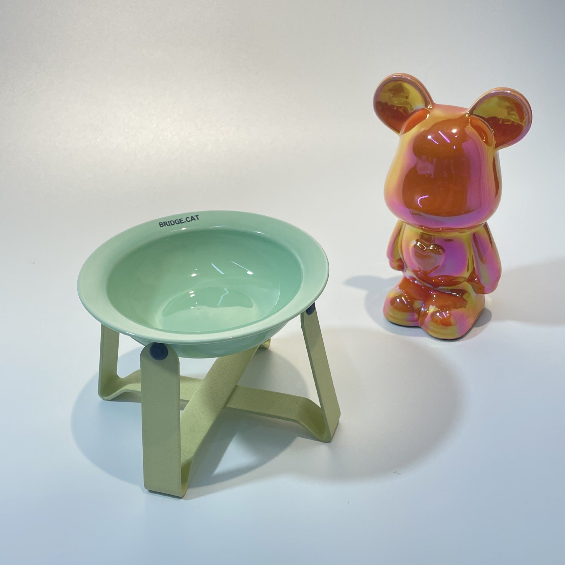 KFX-6691645 Ceramic Cat Bowl with Iron Frame in Multiple Colors – Elevated Dining Rack for Cats