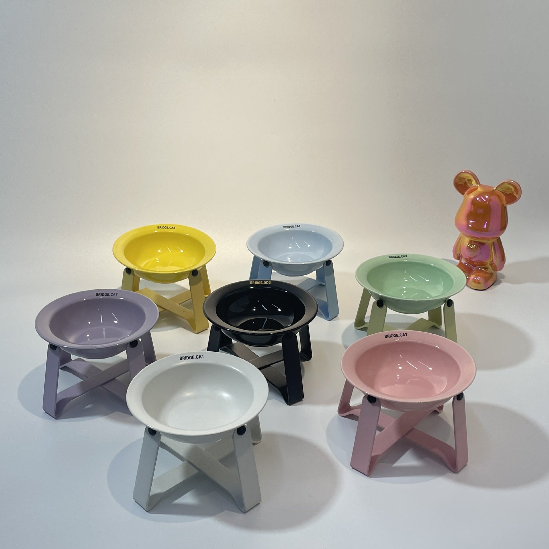 KFX-6691645 Ceramic Cat Bowl with Iron Frame in Multiple Colors – Elevated Dining Rack for Cats