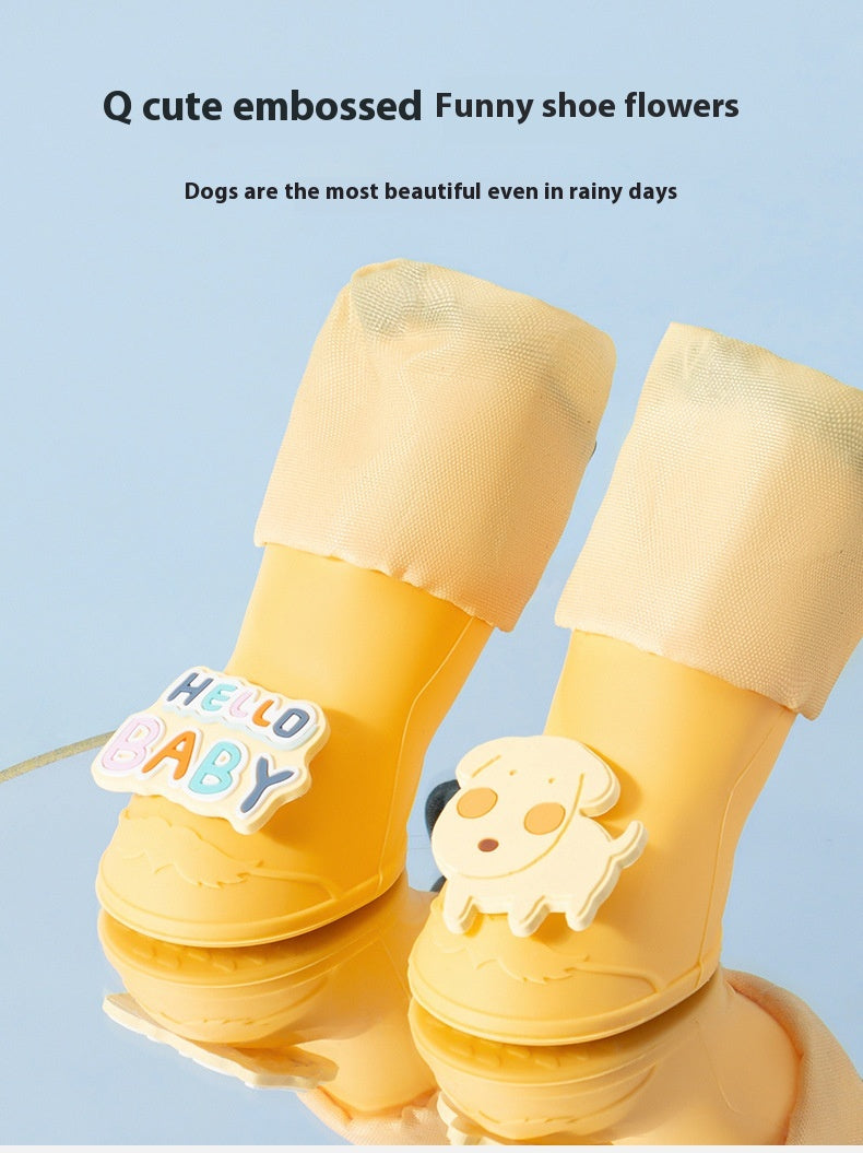 KFX-6692285 Cartoon Pet Boots - Waterproof Non-Slip High-Style Dog Boots in Yellow, Brown, Blue