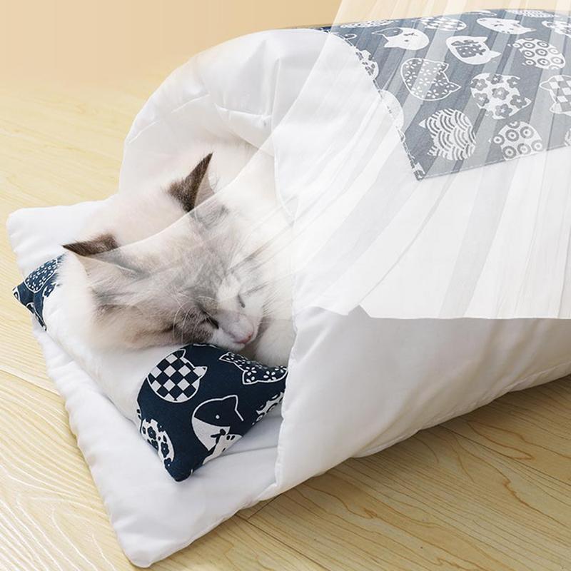 KFX-6692925 Cozy Removable Winter Cat Bed with Pillow for Deep Sleep, Ideal Pet Nest for Cats and Small Dogs