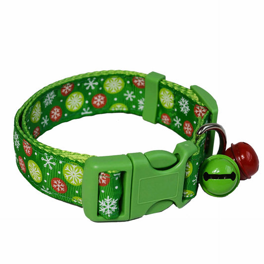 KFX-6693437 Red and Green Dot Pattern Polyester Dog Collars for All Seasons - Size S and L Available