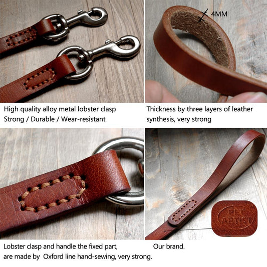 KFX-6695229 Leather Cowhide Dog Leash for Medium and Large Dogs - Durable Traction Belt in Black and Brown