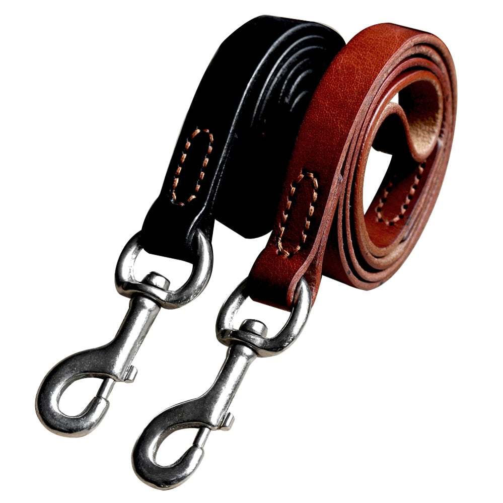 KFX-6695229 Leather Cowhide Dog Leash for Medium and Large Dogs - Durable Traction Belt in Black and Brown