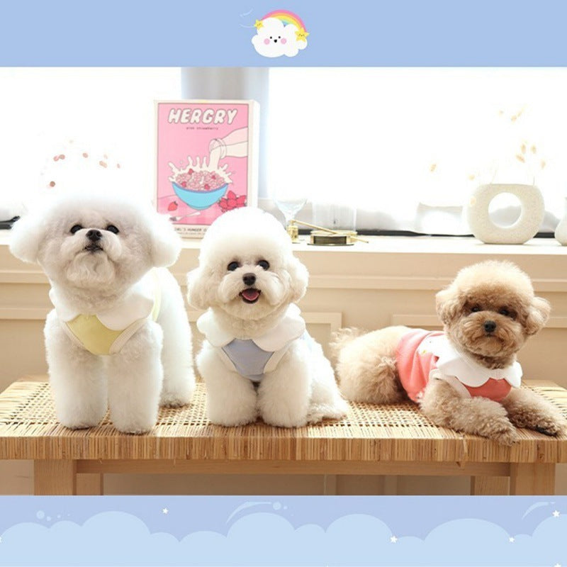 KFX-6695997 Cute Soft Vest for Dogs with Cloud Embroidery in Yellow, Blue, and Pink