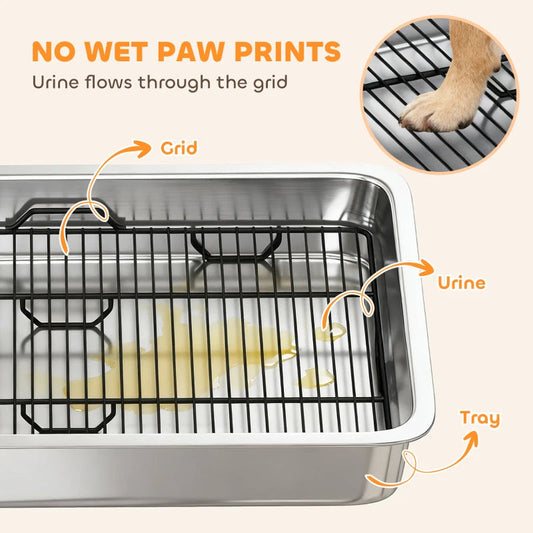 KFX-6696893 Stainless Steel Dog Potty Tray for Small to Medium Dogs - Easy Clean, Elevated Design