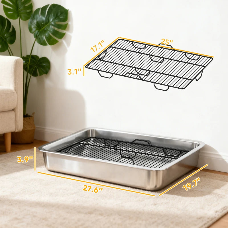 KFX-6696893 Stainless Steel Dog Potty Tray for Small to Medium Dogs - Easy Clean, Elevated Design