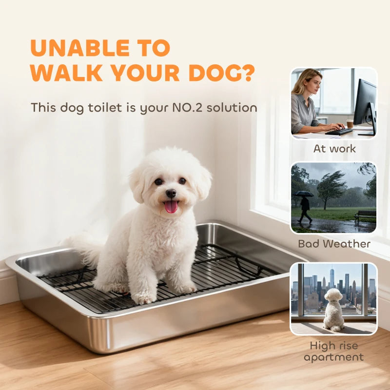 KFX-6696893 Stainless Steel Dog Potty Tray for Small to Medium Dogs - Easy Clean, Elevated Design