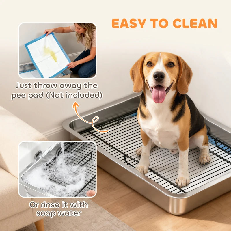 KFX-6696893 Stainless Steel Dog Potty Tray for Small to Medium Dogs - Easy Clean, Elevated Design