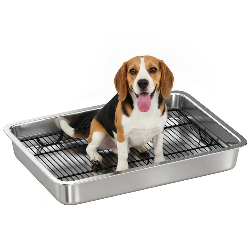KFX-6696893 Stainless Steel Dog Potty Tray for Small to Medium Dogs - Easy Clean, Elevated Design