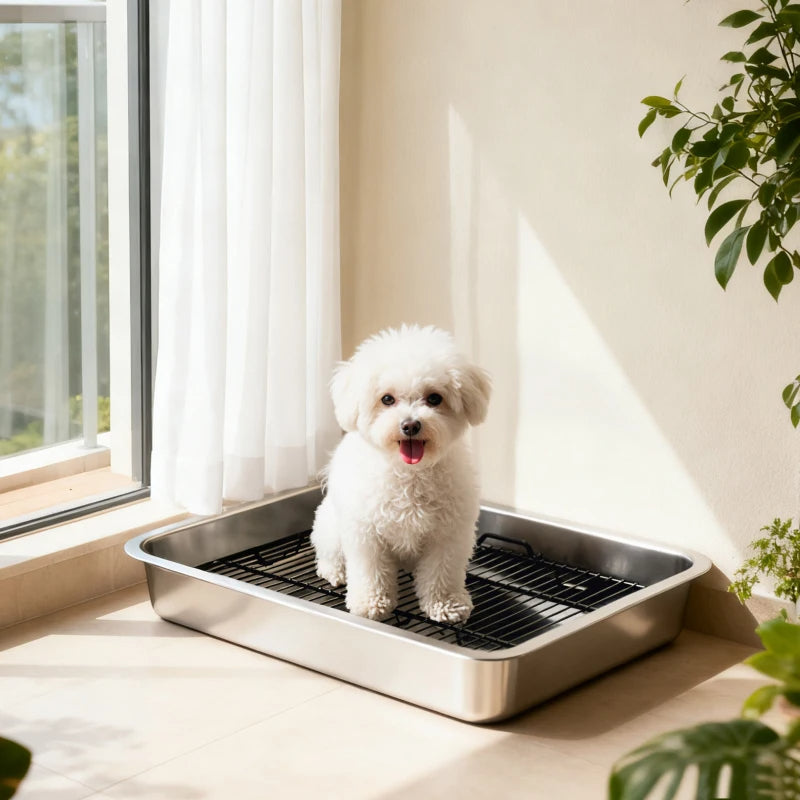 KFX-6696893 Stainless Steel Dog Potty Tray for Small to Medium Dogs - Easy Clean, Elevated Design