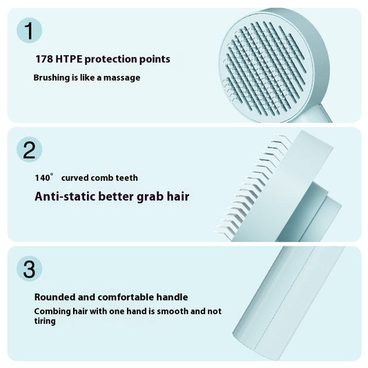 KFX-6697021 Self-Cleaning Pet Comb for Dogs and Cats - Durable Grooming Tool with Massage Function