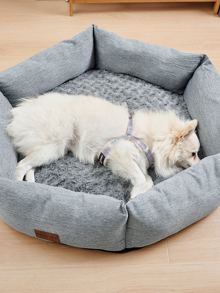 KFX-6698685 Rose Velvet Hexagonal Dog Bed - Soft Plush Couch for Small to Large Dogs, Durable Calming Design