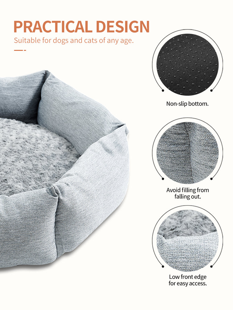 KFX-6698685 Rose Velvet Hexagonal Dog Bed - Soft Plush Couch for Small to Large Dogs, Durable Calming Design