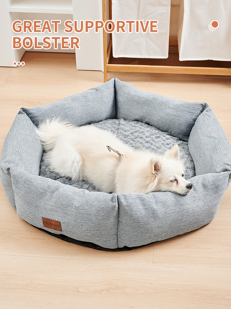 KFX-6698685 Rose Velvet Hexagonal Dog Bed - Soft Plush Couch for Small to Large Dogs, Durable Calming Design