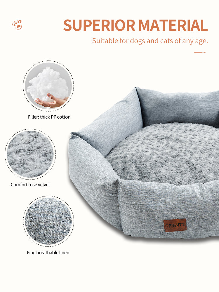 KFX-6698685 Rose Velvet Hexagonal Dog Bed - Soft Plush Couch for Small to Large Dogs, Durable Calming Design
