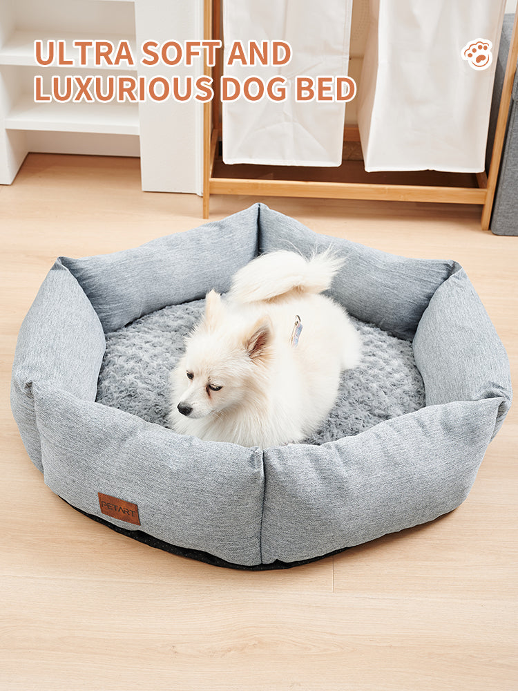 KFX-6698685 Rose Velvet Hexagonal Dog Bed - Soft Plush Couch for Small to Large Dogs, Durable Calming Design