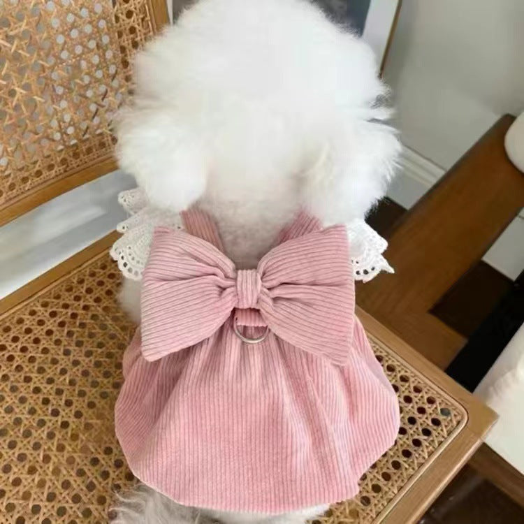 KFX-6701757 Corduroy Pumpkin Skirt for Pets - Adjustable Traction Buckle in Pink and Yellow, Sizes XS to XL