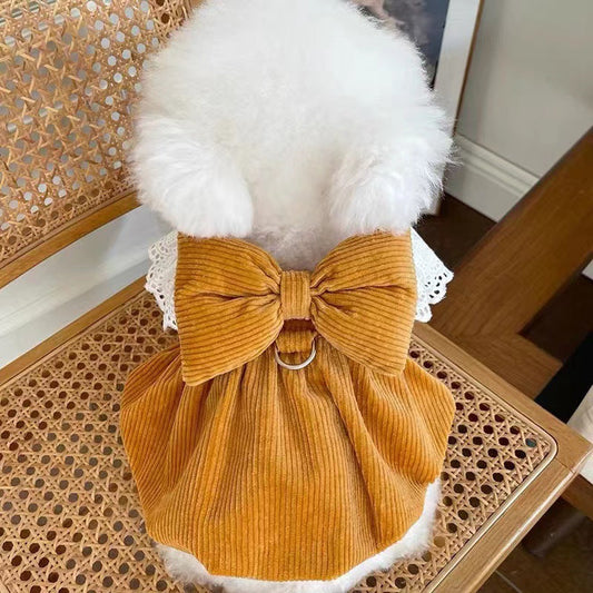 KFX-6701757 Corduroy Pumpkin Skirt for Pets - Adjustable Traction Buckle in Pink and Yellow, Sizes XS to XL