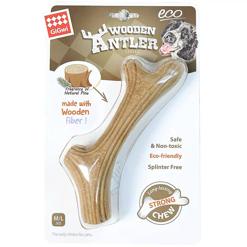 KFX-6702013 Natural Pine Wood Antler Molar Stick for Small and Medium Dogs - Dental Care Toy