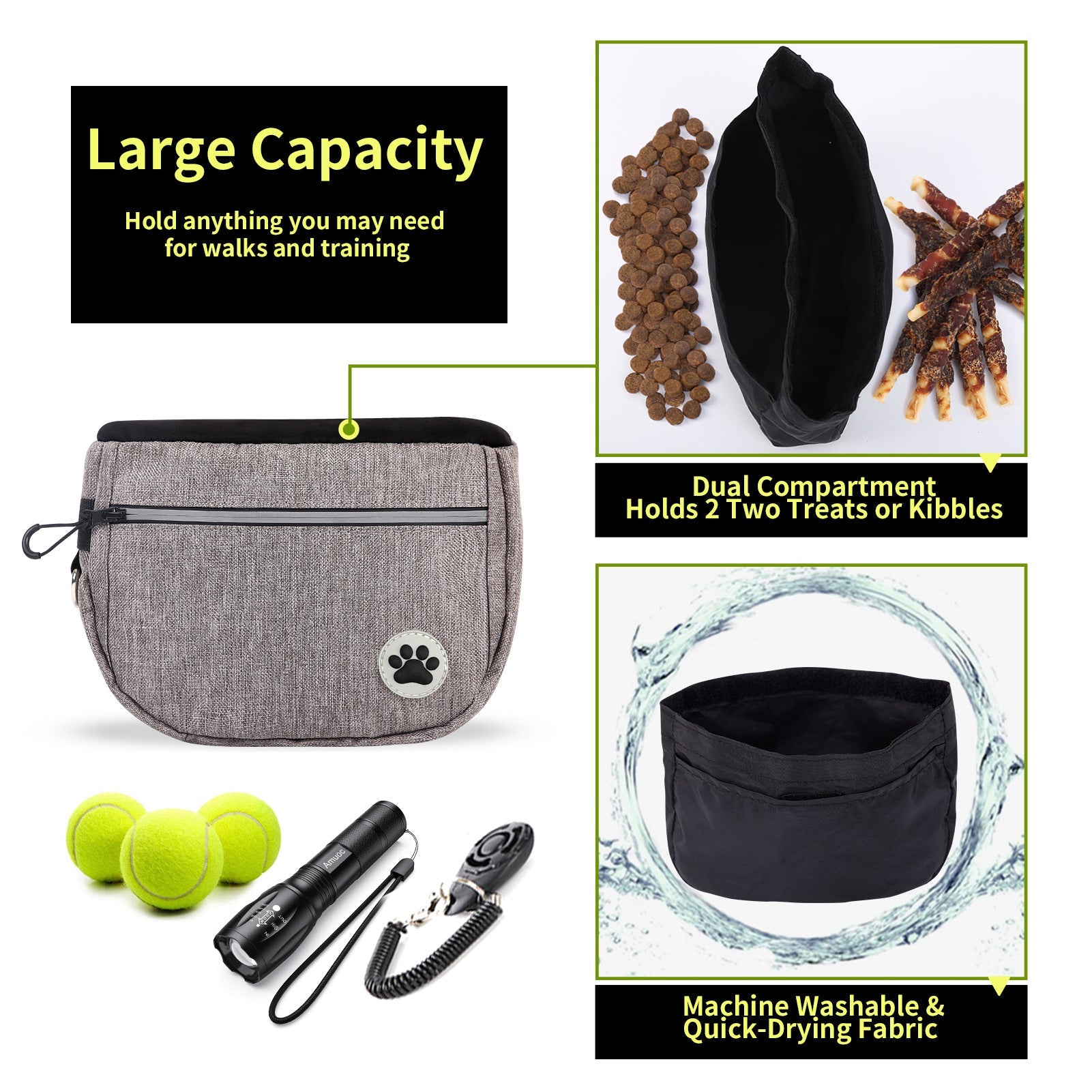 KFX-6703421 Dog Training Snack Bag for Walks - Versatile Oxford Material, Medium to Soft, 21x7.5x17cm