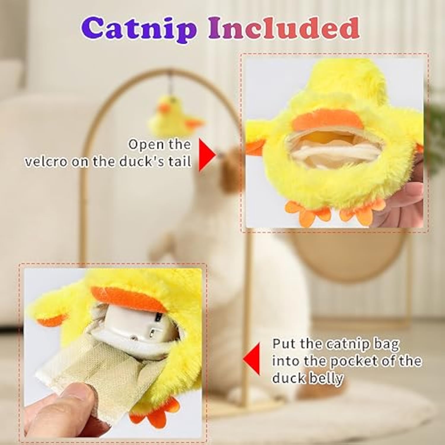 KFX-6704445 Interactive Cat Toy with Rechargeable Quacking Duck and Catnip Pouch for Playful Kittens
