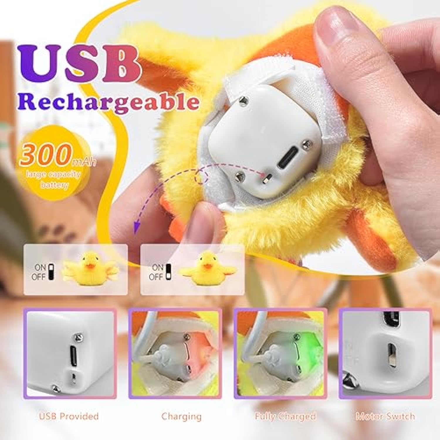 KFX-6704445 Interactive Cat Toy with Rechargeable Quacking Duck and Catnip Pouch for Playful Kittens