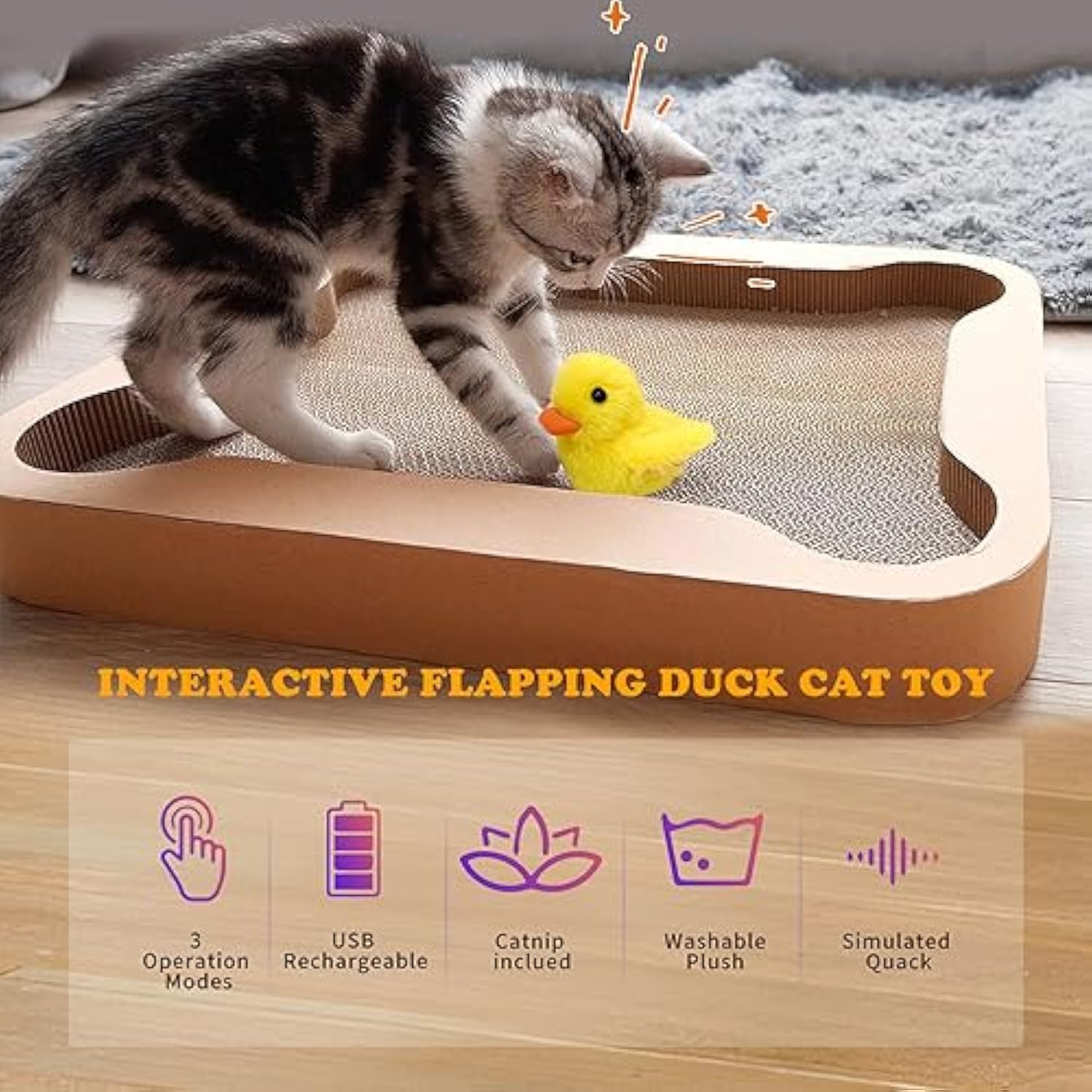 KFX-6704445 Interactive Cat Toy with Rechargeable Quacking Duck and Catnip Pouch for Playful Kittens