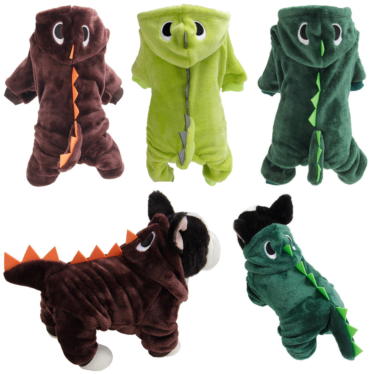 KFX-6705341 Casual Dinosaur Pet Clothes in Coral Fleece - Emerald Green & Dark Green
