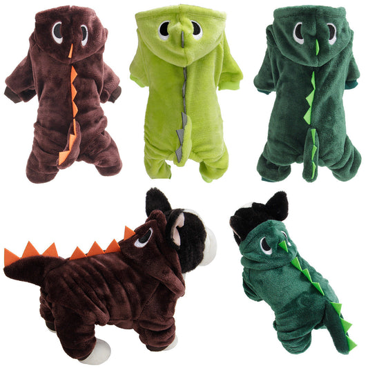 KFX-6705341 Casual Dinosaur Pet Clothes in Coral Fleece - Emerald Green & Dark Green