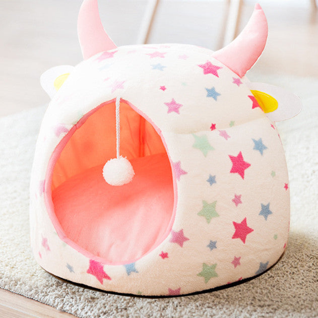 KFX-6707005 Cozy Semi-Closed Pet Litter Nest with Detachable Cushion for Dogs and Cats