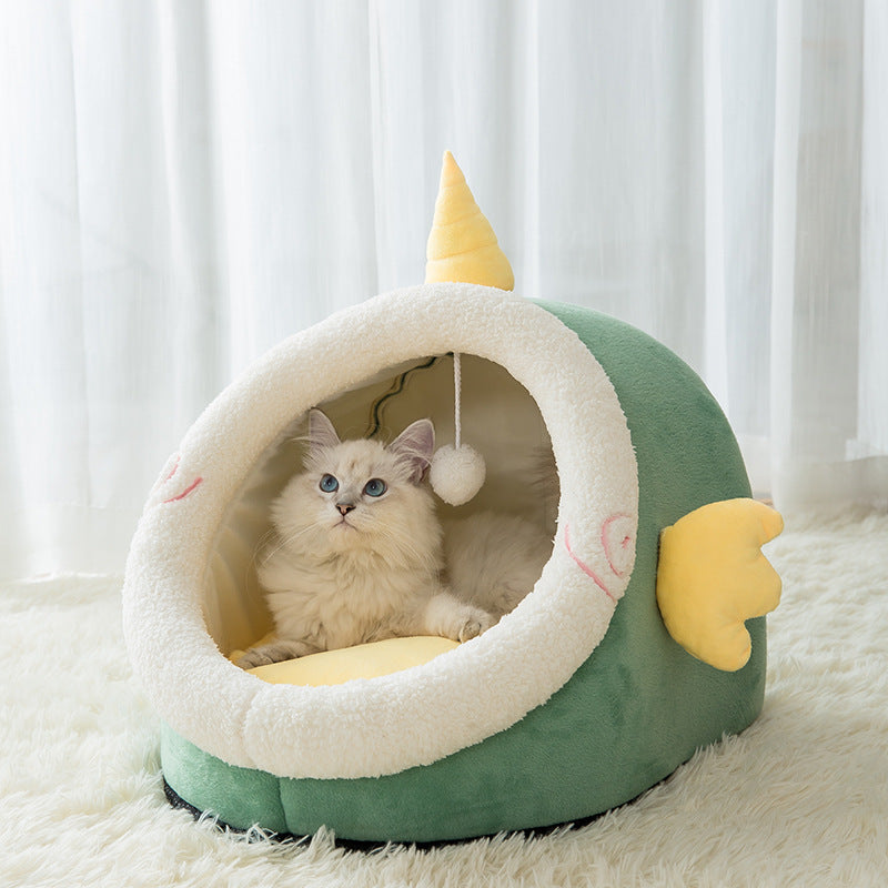 KFX-6707005 Cozy Semi-Closed Pet Litter Nest with Detachable Cushion for Dogs and Cats