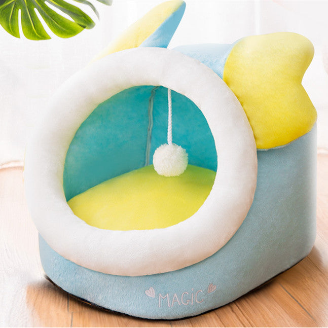 KFX-6707005 Cozy Semi-Closed Pet Litter Nest with Detachable Cushion for Dogs and Cats