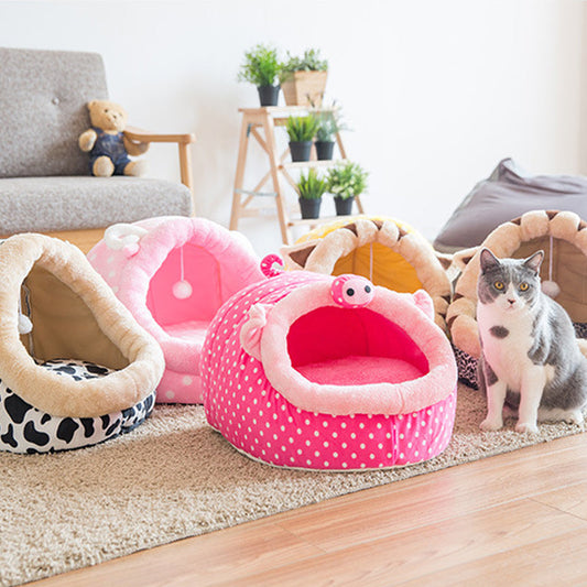 KFX-6707005 Cozy Semi-Closed Pet Litter Nest with Detachable Cushion for Dogs and Cats