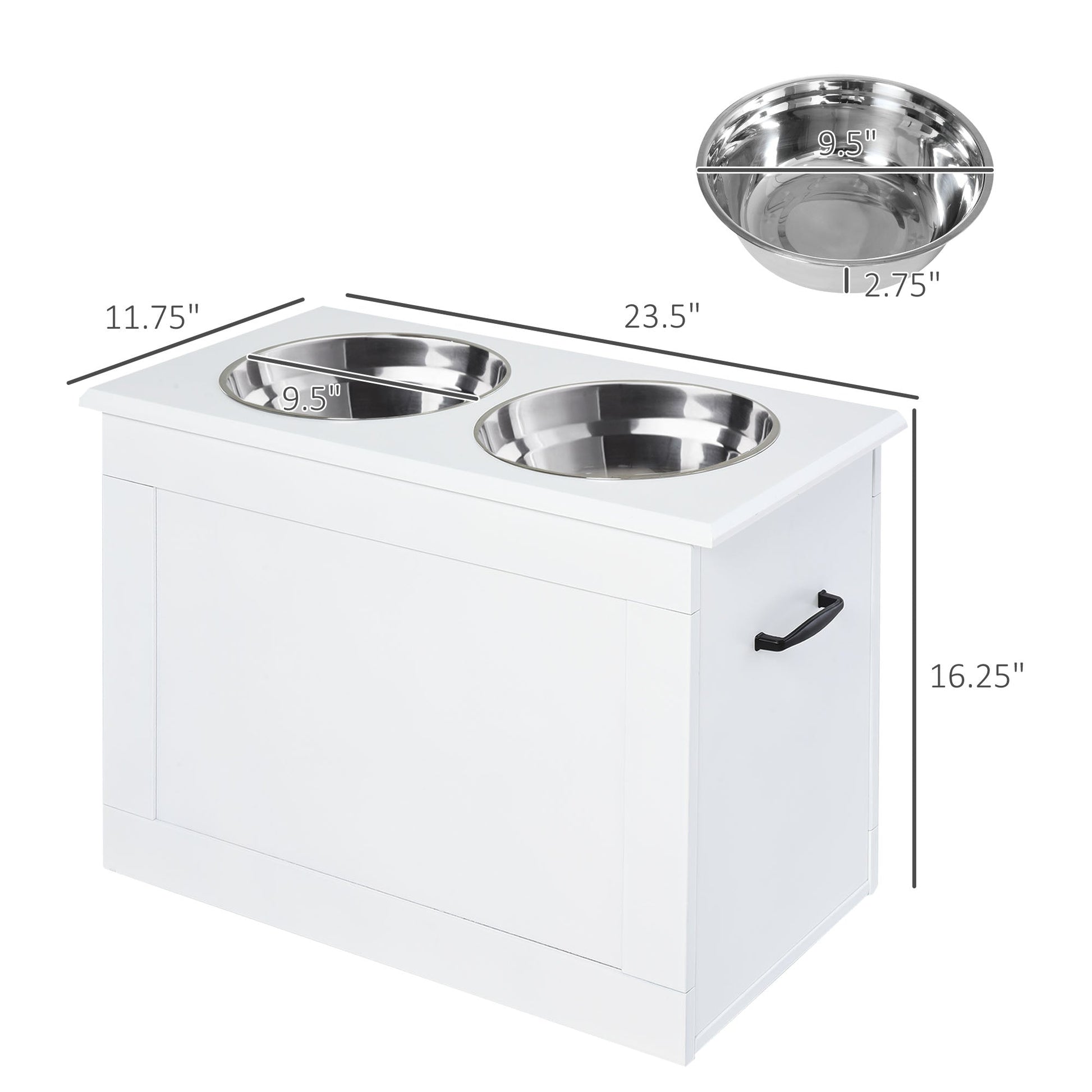 KFX-6707133 Elevated Dog Feeding Station with Stainless Steel Bowls and Storage for Large Pets, White
