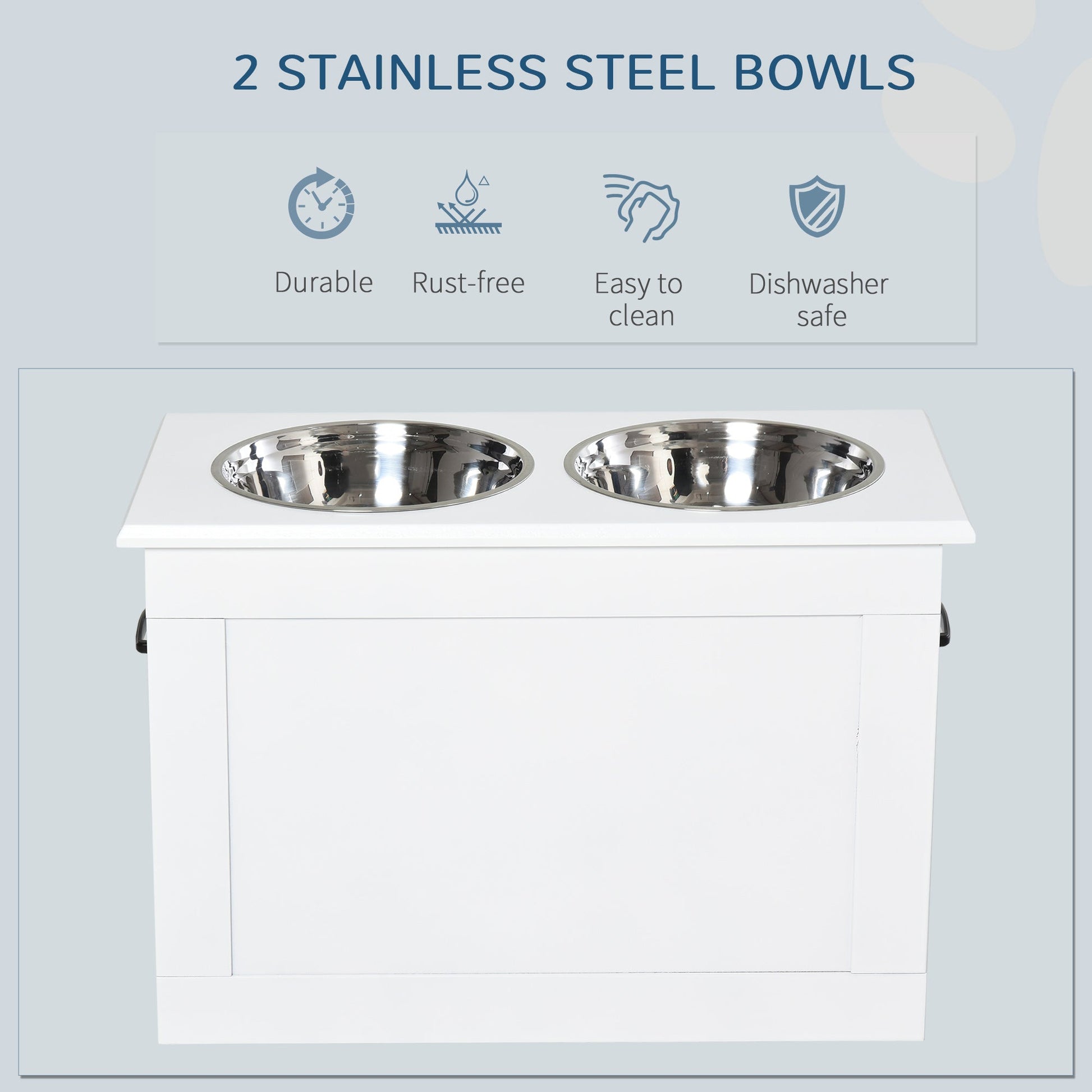 KFX-6707133 Elevated Dog Feeding Station with Stainless Steel Bowls and Storage for Large Pets, White